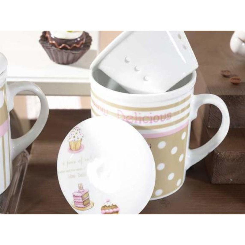 Tazza tisaniera cupcake in porcellana con scatola regalo Tazza tisaniera cupcake in porcellana con scatola regalo